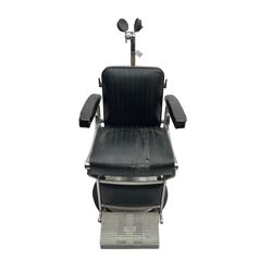Belmont - mid 20th century barber's chair, upholstered in black leather finish fabric with chrome frame, hydraulic and swivel action 
