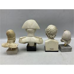 Italian bust of Napoleon Bonaparte, signed G. Ruggeri, together with three other busts, tallest H23cm