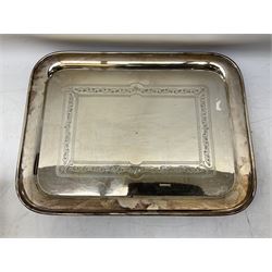 Early 20th century hallmarked silver trumpet vase stamped J & R Griffin (Joseph & Richard Griffin), Chester 1917, with weighted base, together with a 19th century silver-plate biscuit barrel by JK&Co, ornately engraved throughout, John Round & Son silver plated twin handled cup, and other silver plated and other metal ware to include ornate teapots, tray etc