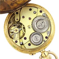 Early 20th century 18ct gold open face keyless lever ladies fob watch, white enamel dial with Roman numeral hour markers and subsidiary seconds dial, the back case decorated with an enamelled blue pansy set with a single rose cut diamond, stamped 18k with Helvetia hallmark