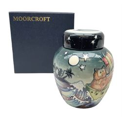 Moorcroft Nursery Rhyme Series Owl and the Pussy Cat pattern ginger jar designed by Nicola Slaney, 2004 limited edition 96/250, printed and painted marks beneath, with original box H16cm