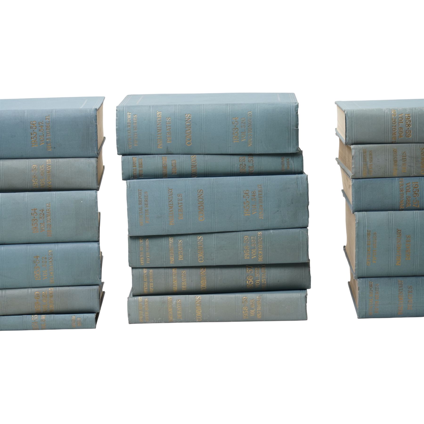 Hansard - House of Commons Parliamentary Debates covering the period 1952-1960, thirty nine volumes in original blue boards 
Provenance: property of a Nobleman