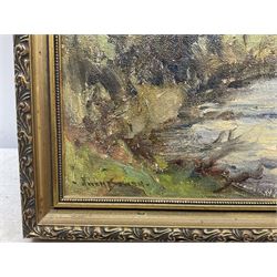 Owen Bowen (Staithes Group 1873-1967): A Stone Bridge at Dusk, oil on canvas laid on board signed 24cm x 34cm