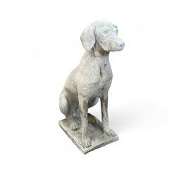 Large Cast Stone Hunting Dog on rectangular plinth,