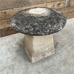 Small weathered cast stone staddle mushroom