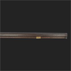 19th century muzzle loading British Naval percussion musket, the 39inch barrel with ramrod beneath, lock marked 1858, stock stamped with brass butt plate, overall L140cm  