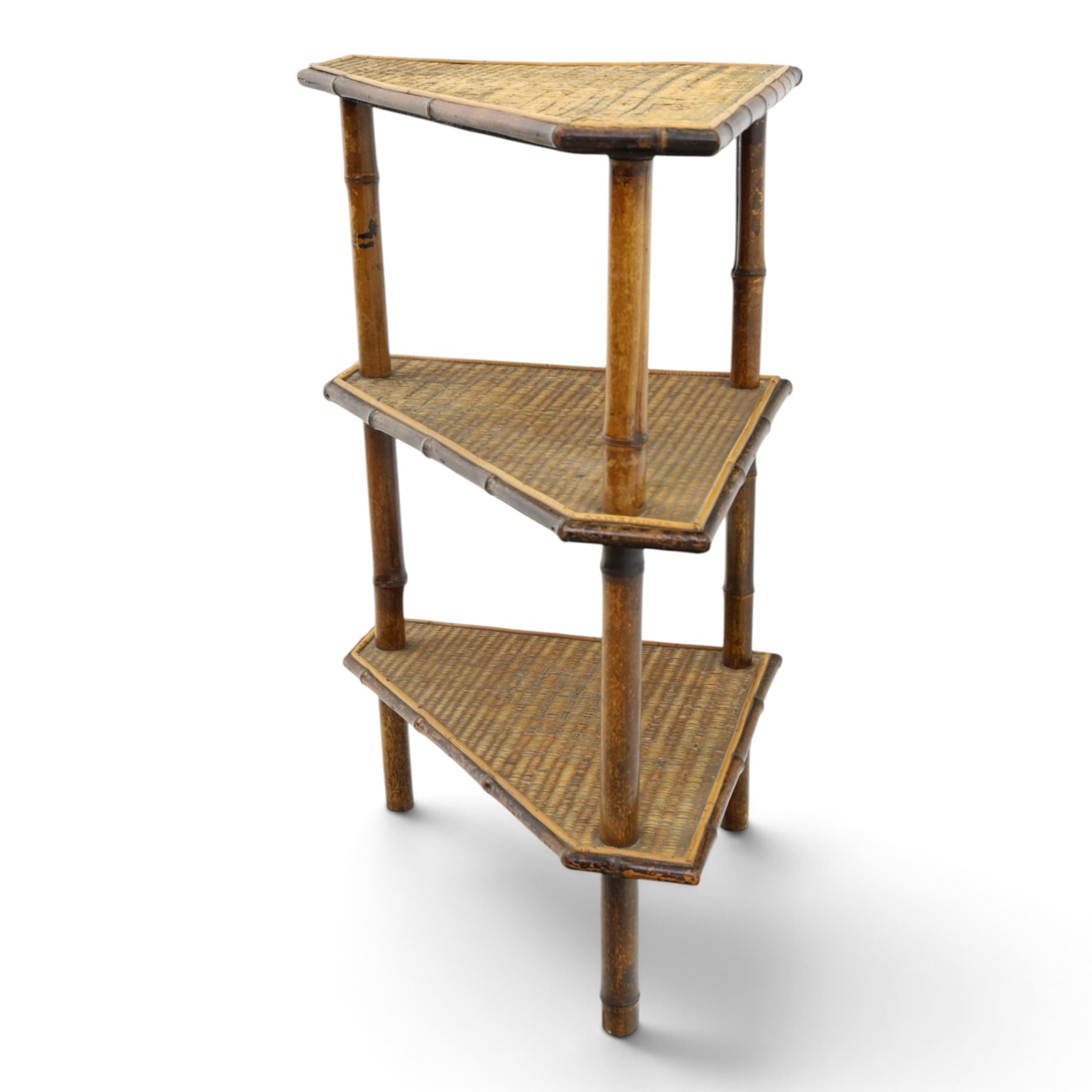 Victorian Aesthetic Movement bamboo three-tier corner whatnot or etagere