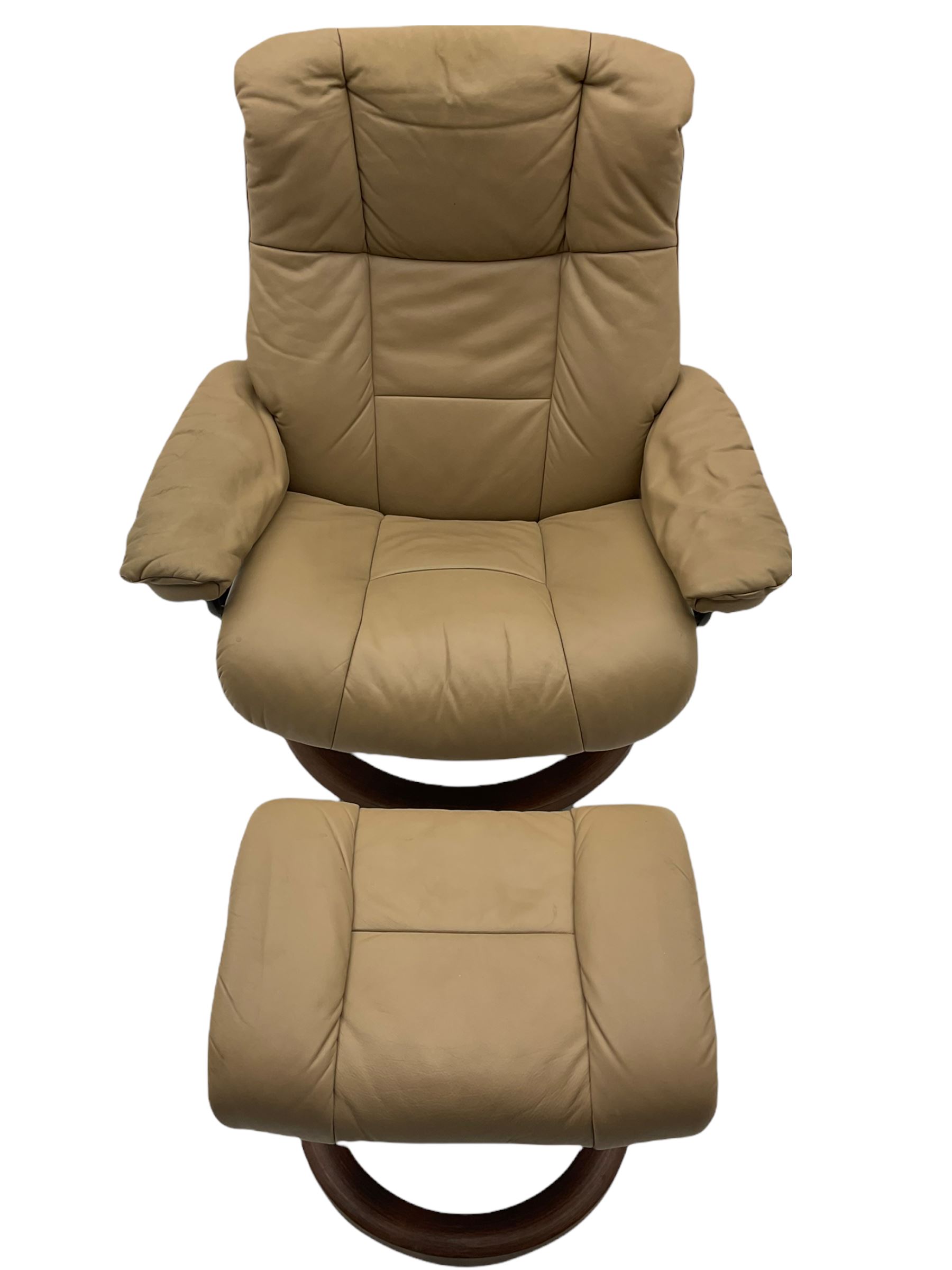 Ekornes Stressless Cream Leather Reclining Chair with Matching Footstool