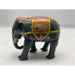 German Blomer and Schuler 'Jumbo' Elephant clockwork tinplate figure, marked 'D.R.P. DRGM Made in Germany', complete with key H9.5cm