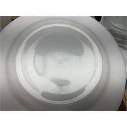 Maling Maltese pattern part dinner wares, including dinner plates, tureens, side plates etc, together with Pyrex dinner wares, decorated in flying duck pattern, Johnson Bros Indian Tree pattern tea and dinner wares and a collection of decorative and calendar plates, etc, in six boxes 