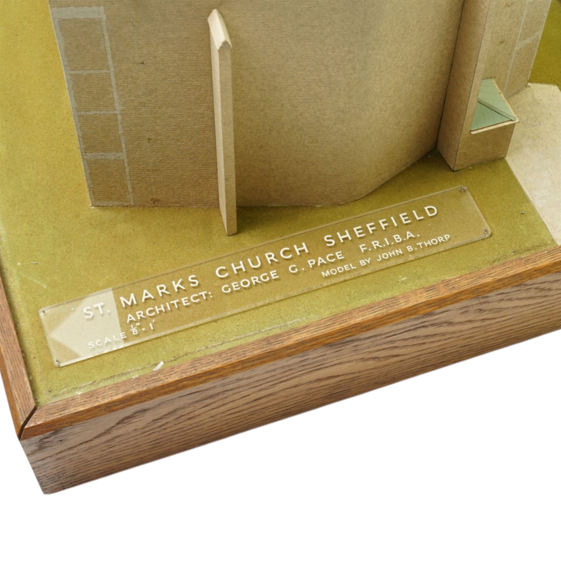 John B Thorp - Architects scale model of St Marks Church Sheffield  Scale 1/8th inch to 1 foot, Architect George Pace in perspex case and with outer wooden travelling case 59cm x 62cm x 43cm