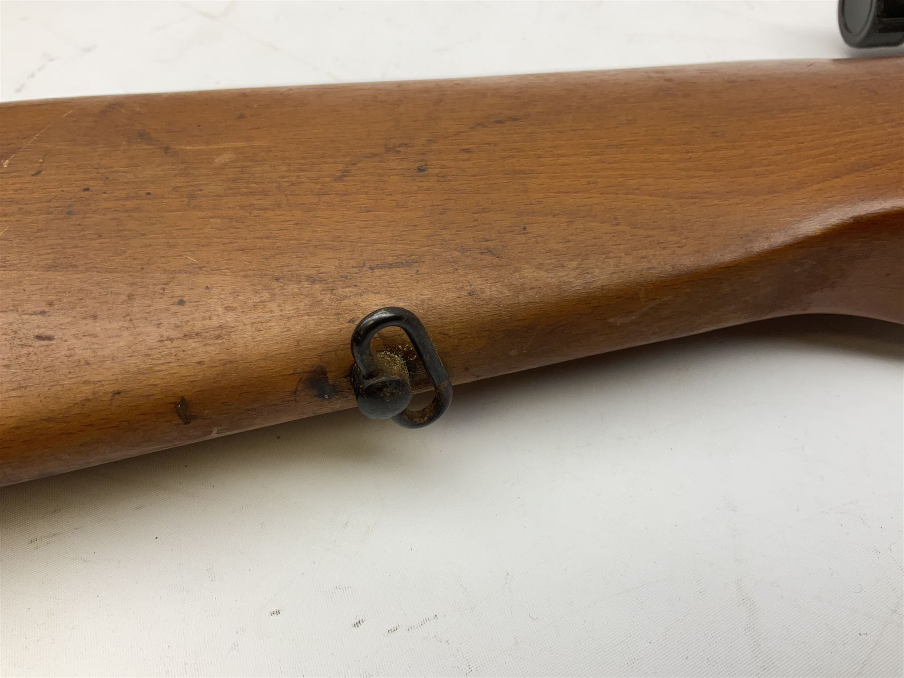.22 air rifle with break barrel action and 48cm barrel; no visible maker but marked 'Foreign' No.55951; fitted with 4x20 telescopic sight L109cm overall