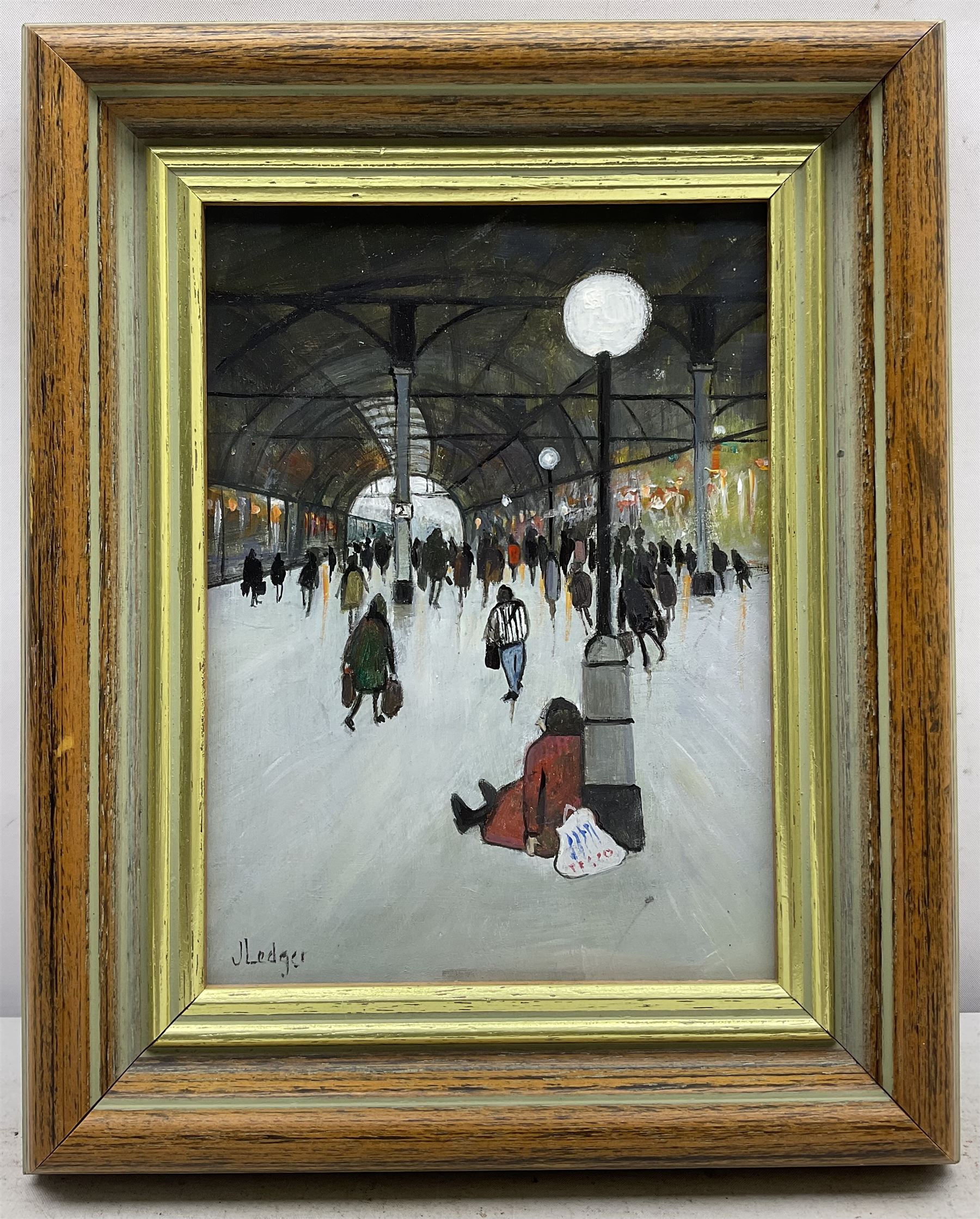Janet Ledger (British 1931-): Newcastle Station, acrylic on board signed 19cm x 14cm 
Provenance: with The Linda Blackstone Gallery, Pinner, label verso