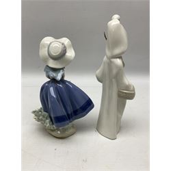 Four Lladro figures, comprising Pulling Dolls Carriage no 5044, Belinda with her Doll no 5045, Pretty Pickings no 5222 and Shepherdess with basket no 4678 