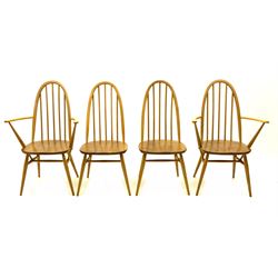 Set of four Ercol light elm and beech stick and hoop back dining chairs 