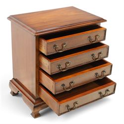 Georgian design mahogany dwarf chest, fitted with four long cock-beaded drawers, on ogee bracket feet