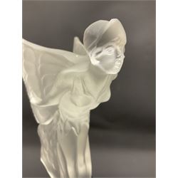 Desna night butterfly frosted glass figure, on polished black square base, H25cm