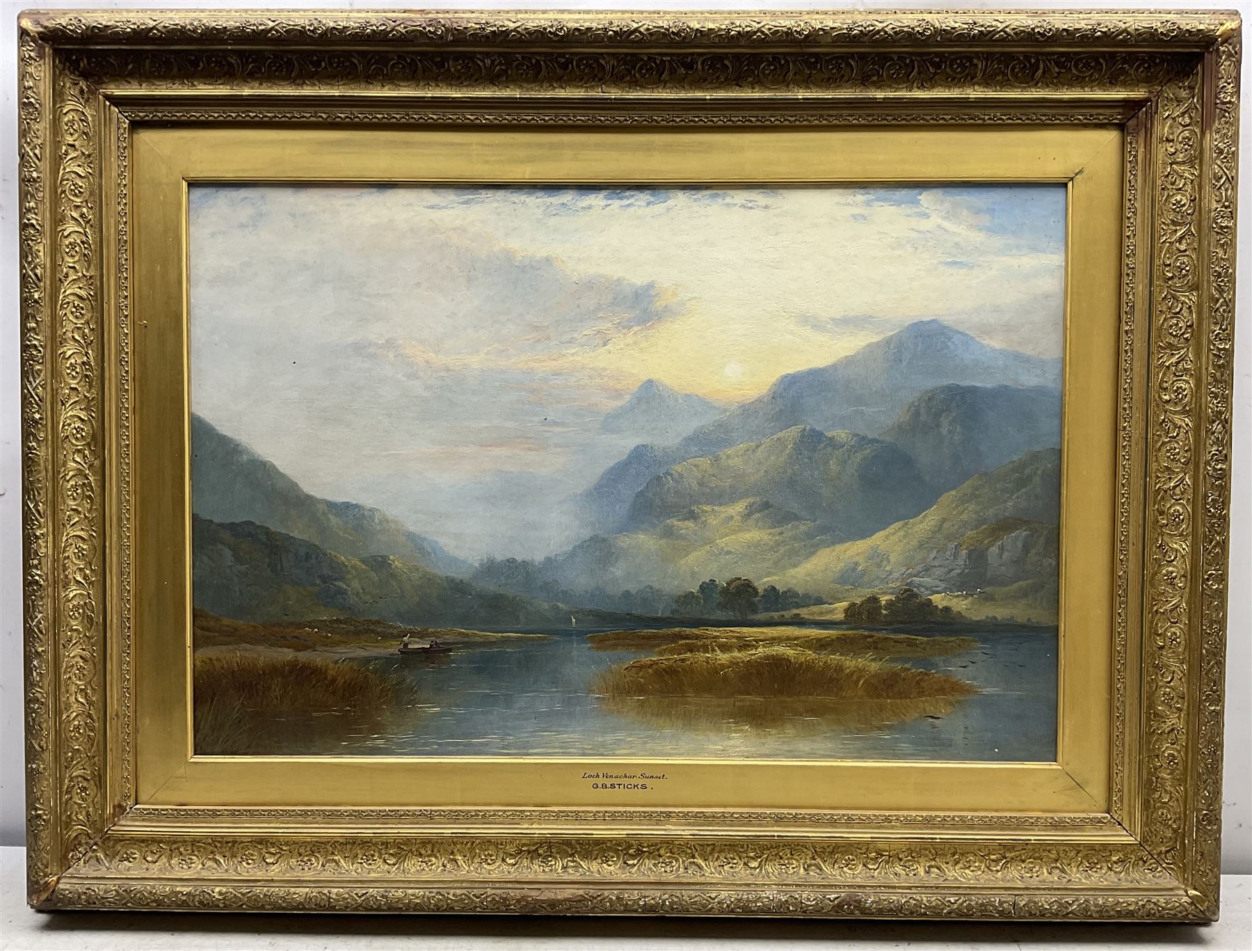George Blackie Sticks (British 1843-1900): 'Loch Venachar - Sunset', oil on canvas, signed tilted and dated 1874 verso 50cm x 75cm 
Provenance: private collection, purchased Tennants 10th April 2008 Lot 1386