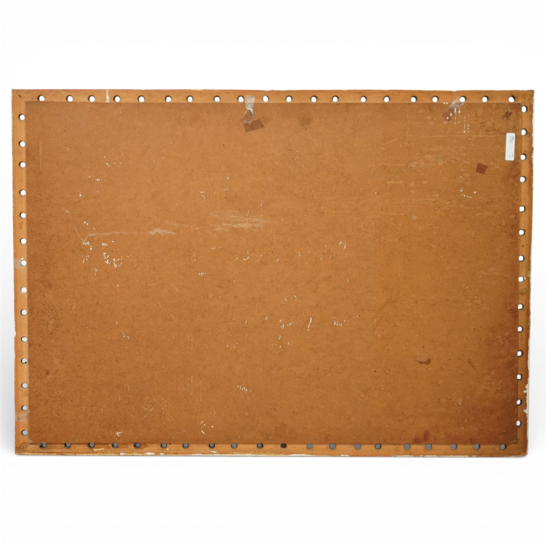 20th century giltwood and gesso wall mirror, rectangular form with pierced foliate and scroll moulded frame, rope twist inner moulding, enclosing an engraved mirror plate decorated with a horse drawn carriage and stylised trees