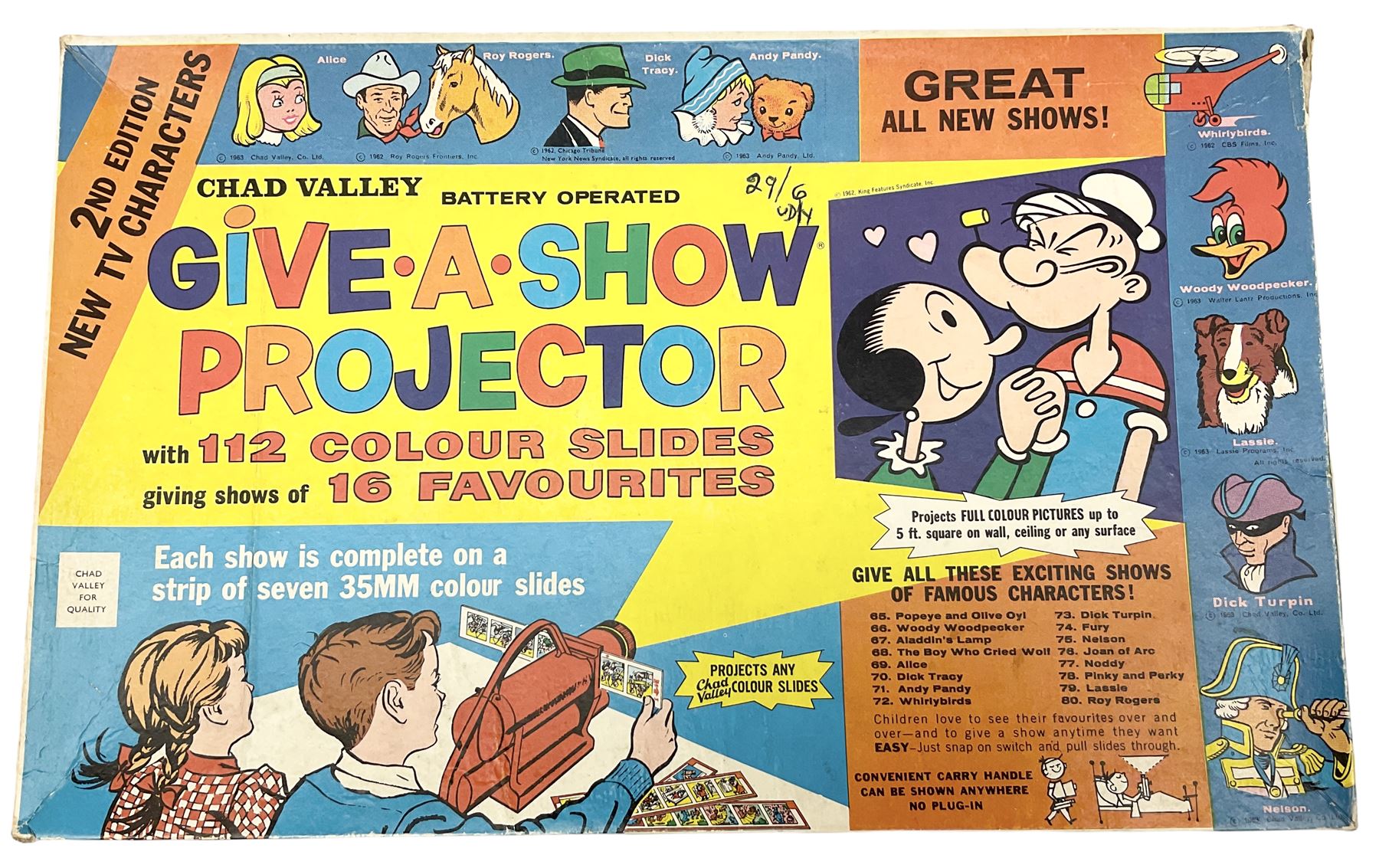 Chad Valley battery operated Give-A-Show projector, boxed with quantity of slides; and two extra boxes of slides Sets J & K (3)