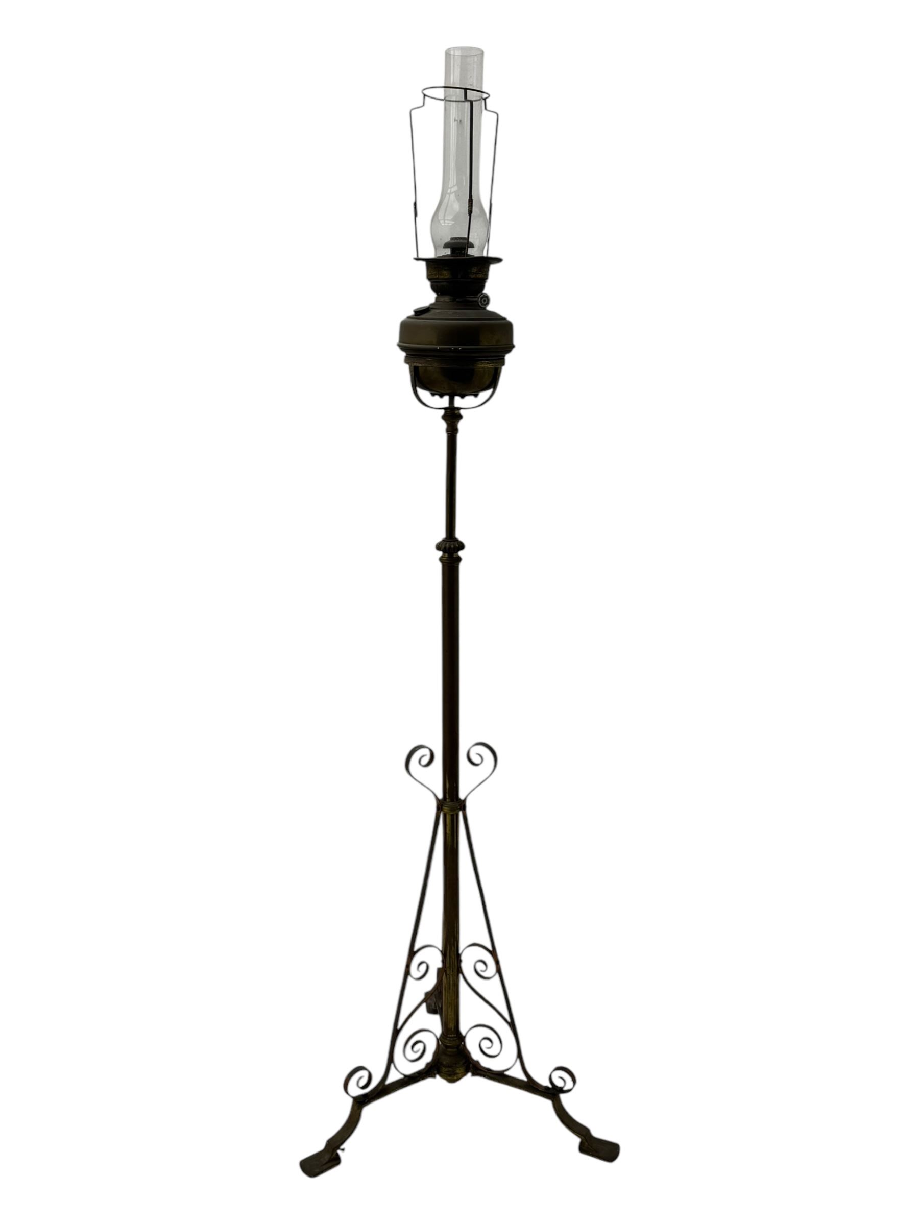 19th century brass floor standing oil lamp 