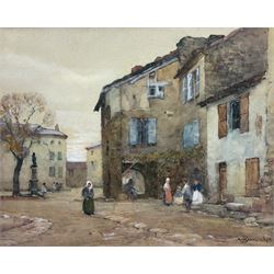 Albert Moulton Foweraker (British 1873-1942): A Continental Town Square, watercolour heightened in white signed 22cm x 27cm