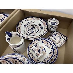 Masons Ironstone Mandalay pattern ceramics, including teapot, jar and cover, fruit bowl, butter dish, plates and bowls, etc, in two boxes 