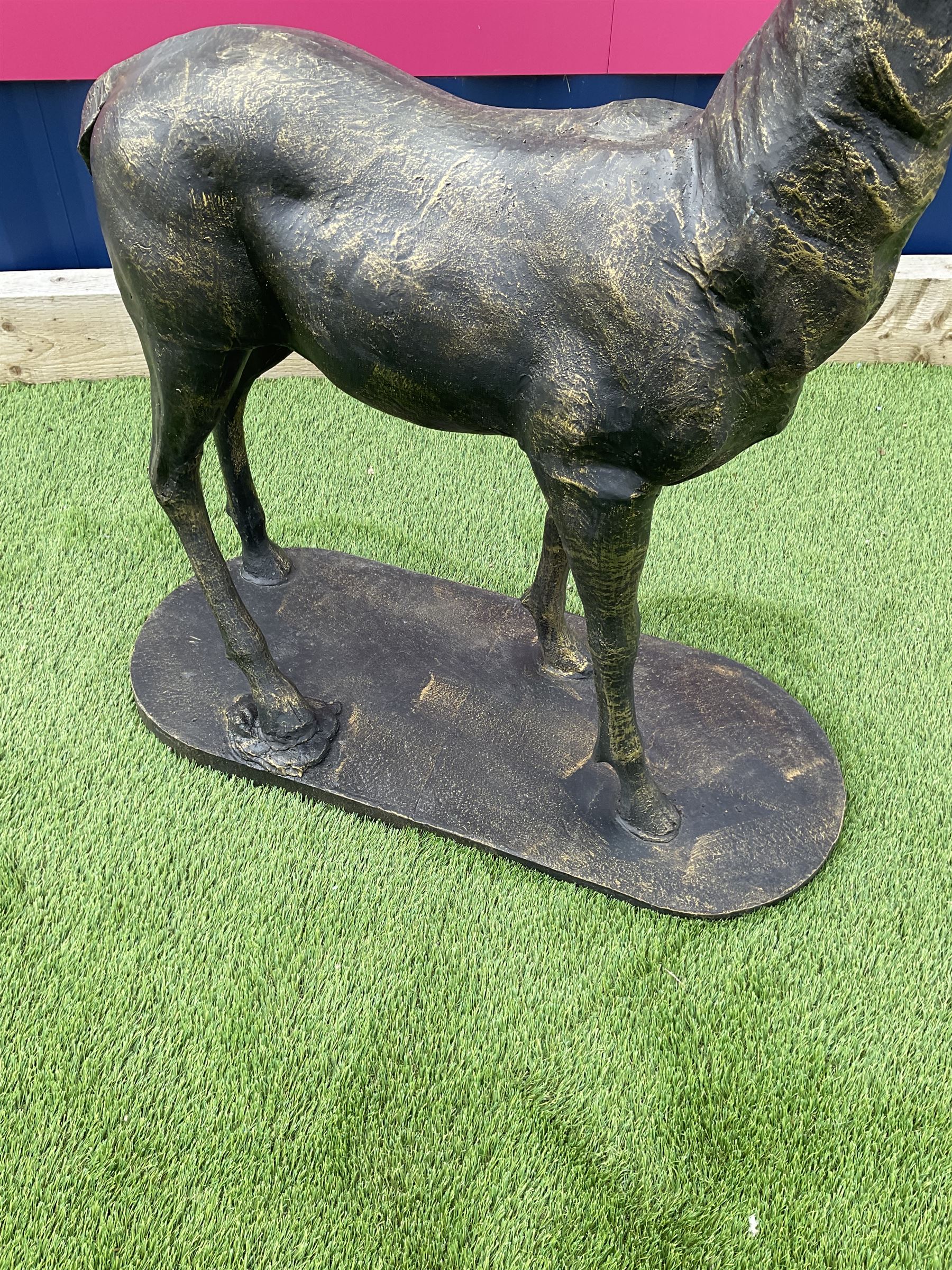 Bronzed cast iron life-size garden or indoor Stag, oval plinth base - THIS LOT IS TO BE COLLECTED BY APPOINTMENT FROM DUGGLEBY STORAGE, GREAT HILL, EASTFIELD, SCARBOROUGH, YO11 3TX