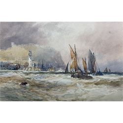 Robert Ernest Roe (British 1852-c1921): View of Scarborough Castle from the Ships, watercolour signed 20cm x 29cm 