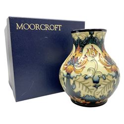 Moorcroft vase, decorated in Festive Flame pattern, limited edition 95/100, with printed mark and signed beneath, in original box, H16cm 