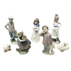 Lladro figure no. 5223 (a/f), together with six Nao figures to include Mutual Contemplation no. 380, some boxed