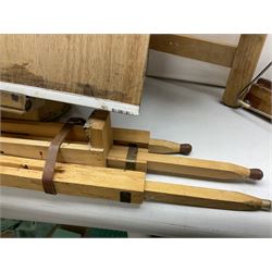 Large quantity of art supplies and equipment to include Crimson & Blake easel, tabletop easel, two large Winsor & Newton canvases and further smaller canvanses, sketchpads, paints etc