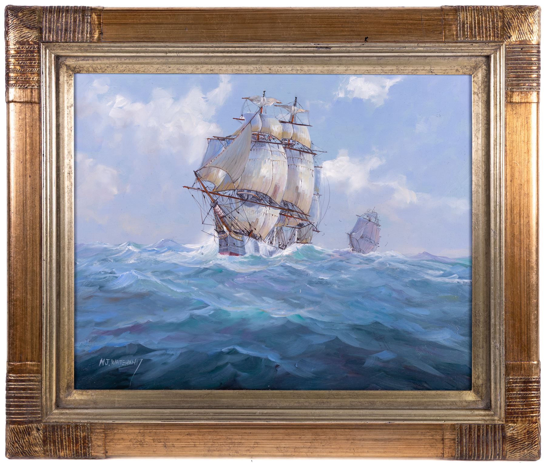Michael J Whitehand (British 1941-): 'Racing Home to England', oil on canvas signed, titled and inscribed verso 40cm x 50cm 
Provenance: private collection, purchased David Duggleby Ltd 6th September 2010 Lot 121