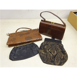  Collection of vintage clothing and accessories to include a Snakeskin handbag with matching purse, Mappin & Webb Lizard skin handbag with matching compact & purse, other handbags, Ede & Ravenscroft graduation cap and striped blazer, ermine collar, mink fur cape, coney fur cape, other fur collars etc   