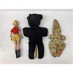 1950s fashion doll reputedly used for advertising children's wellingtons in a shoe shop window H30cm; and two soft toys (3)