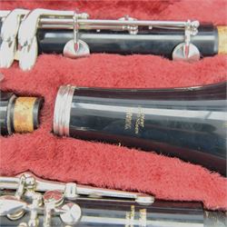 Yamaha- Japanese YCL B-flat Clarinet with silvered keys and mounts in a lined hard case. 