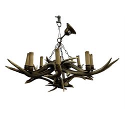 Deer Antler Mounted Chandelier, with eight fitted lights, with supporting ceiling fitted chain, D85cm