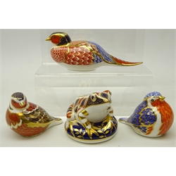  Four Royal Crown Derby paperweights Pheasant, Robin, Finch and a Frog (4)  