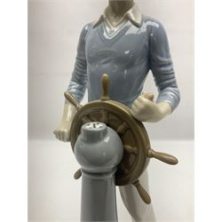 Lladro figure, Yachtsman, modelled at a man at a ships wheel, no 5206, H34cm
