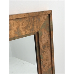 Acid washed copper framed rectangular wall mirror, bevelled plate, 91cm x 122cm 