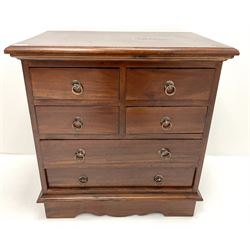 Small 20th century mahogany chest, six drawers, shaped platform base