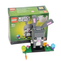 Six Lego Brick Headz built figures, including 40353 Elf, Reindeer and Elfie, 40274 Mr Claus and Mrs Claus, 40349 Puppy, 40186 Year of the Pig, 40273 Turkey and 40271 Bunny, all boxed 