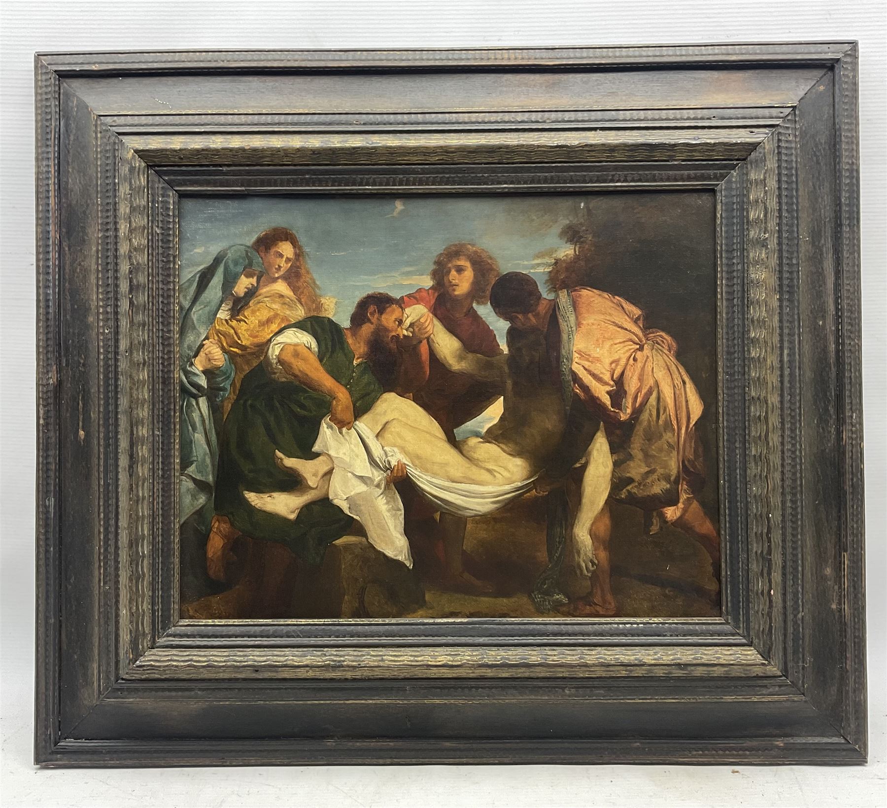 After Titian (Italian c.1488-1576): The Entombment of Christ, 19th century oil on canvas unsigned 34cm x 43cm 