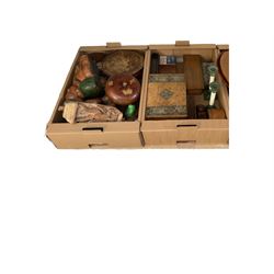 Wooden chess set, together with carved figures and other wooden items, in three boxes 