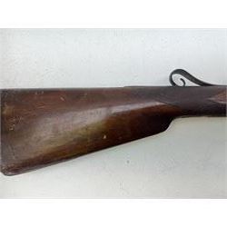 19th century single barrel percussion fire shotgun, muzzle loader, walnut stock with chequered grip and engraved steel fittings, the 84cm (33
