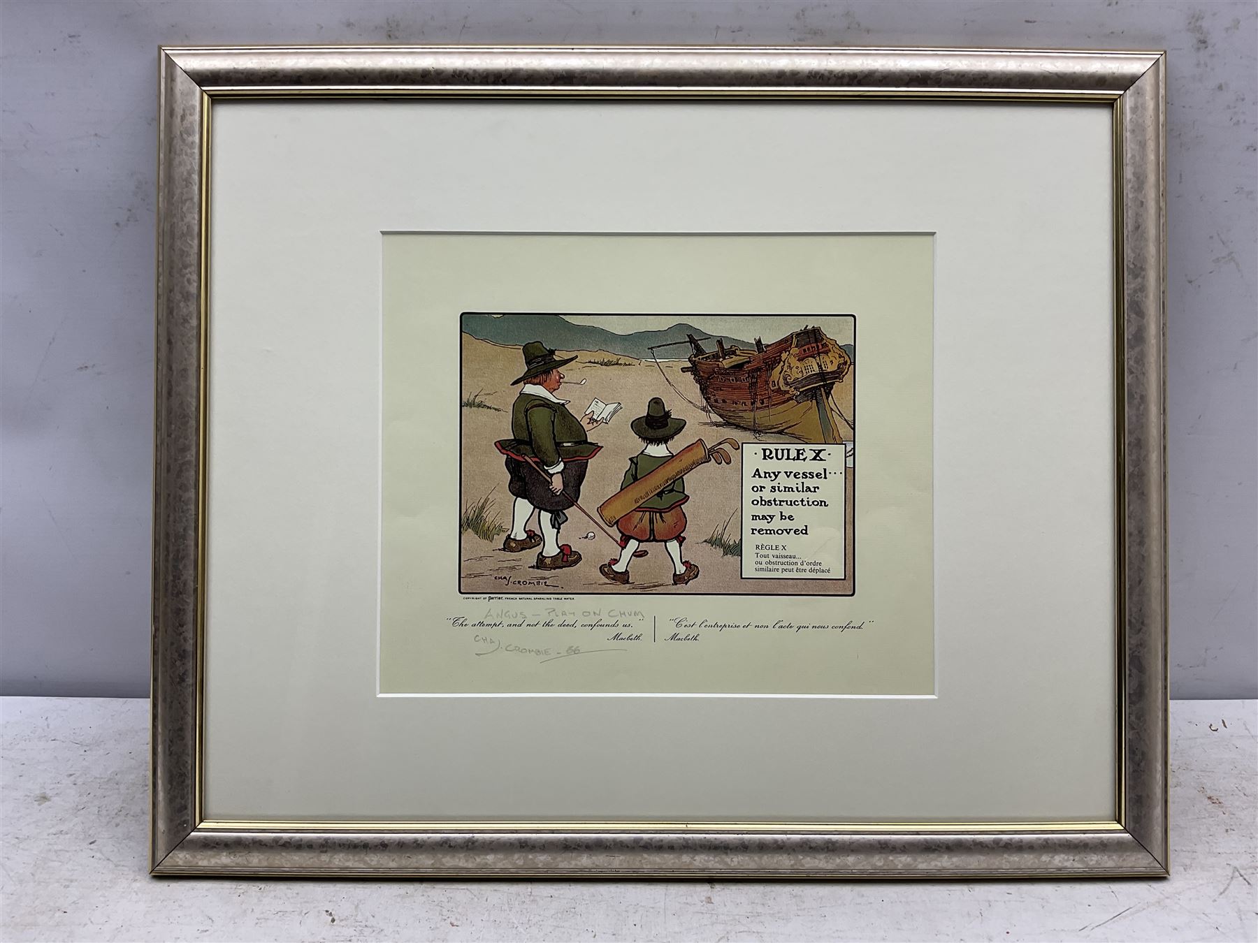 Charles Exeter Devereux Crombie (British 1880-1967): 'Rules of Golf' - Rule X, chromolithograph signed inscribed and dated '66 in pencil 25cm x 30cm