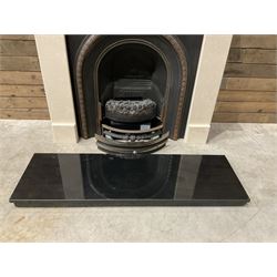 Aurora Dorchester Black Fire suite - granite style surround with cast iron insert, electric fire with remote and black hearth