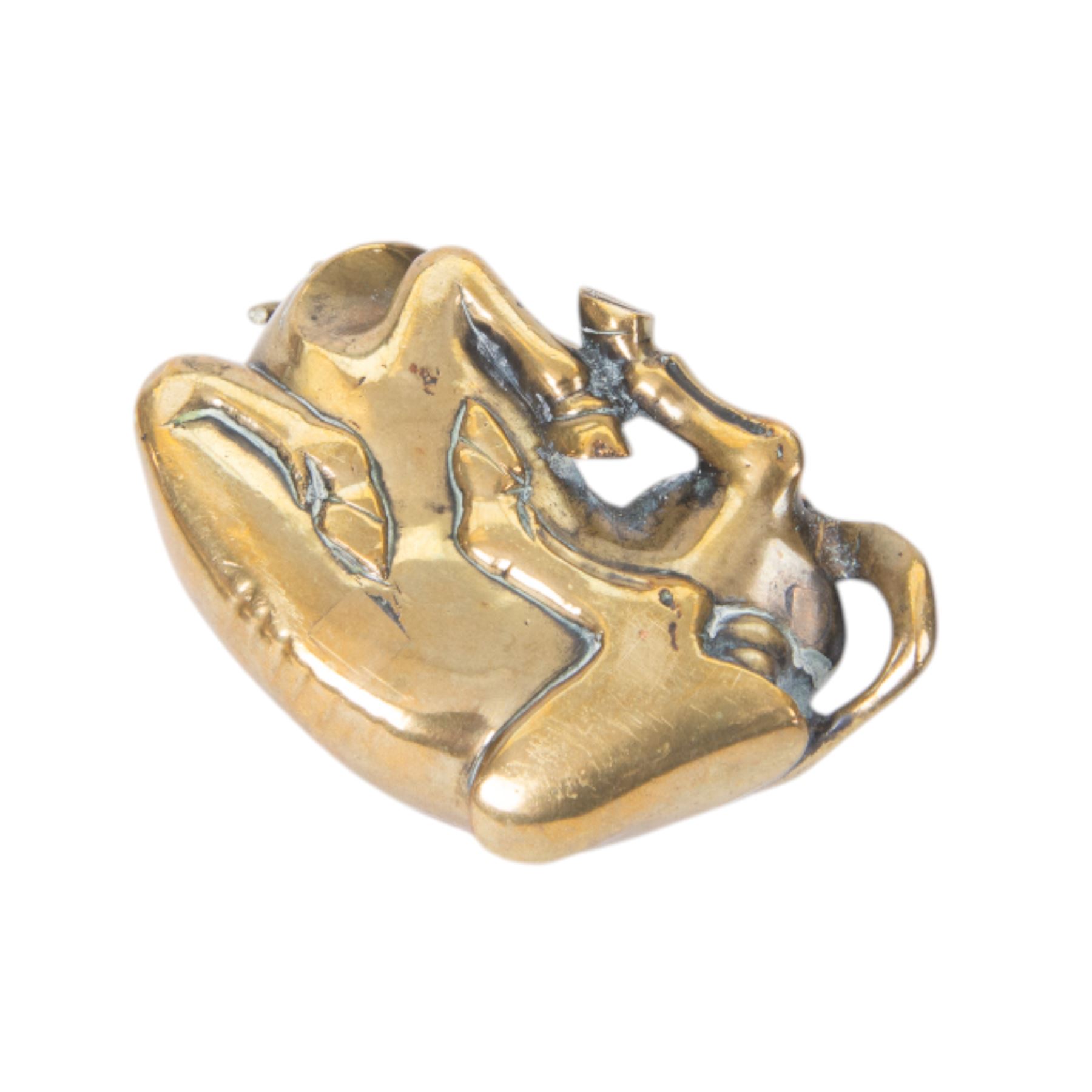 Victorian novelty cast brass inkwell, modelled as a tortoise with hinged brass carapace opening to reveal inkwell recess, L15cm, together with  a brass model of a recumbent water buffalo, L12cm