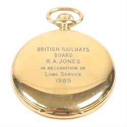 Silver pocket watch on silver plated chain, gold plated Garrard pocket watch with presentation engraving on reverse and one other