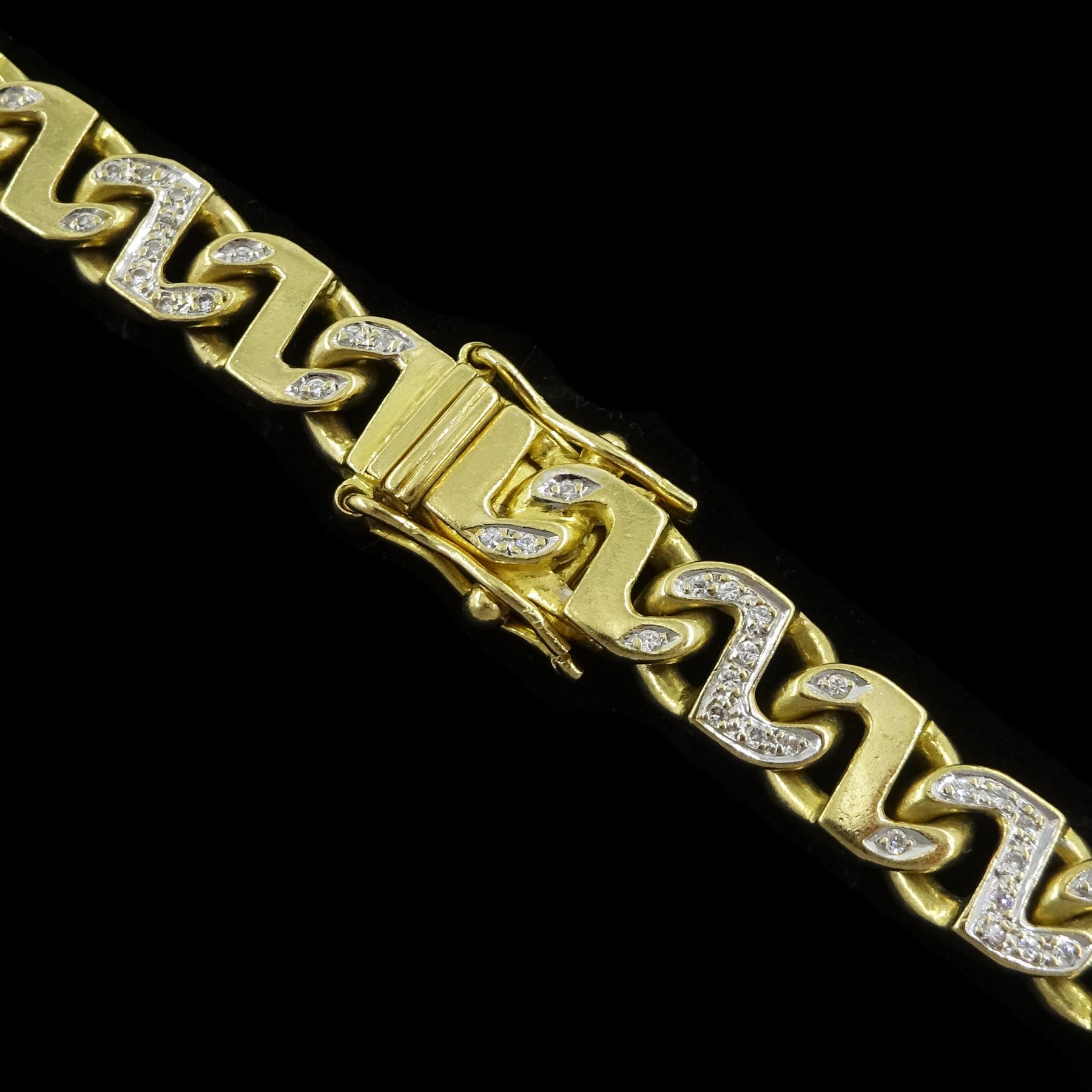 18ct gold diamond set marina link necklace, stamped 750